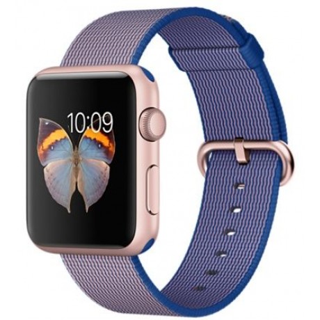 Apple Watch Sport - 42mm Rose Gold Aluminum Case with Royal Blue Woven Nylon Band, MMFP2