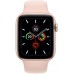 ساعة ابل سيريز 5 , 44 ملم, هيكل ذهبي , من الالمنيوم , مع سوار رياضي وردي , نظام تحديد المواقع العالمي , نظام تشغيل ساعة نظام 6
