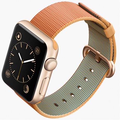 Apple Watch Sport - 38mm Gold Aluminum Case with Gold/Red Woven Nylon Band, MMF52