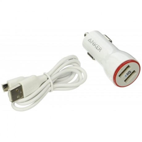 Anker car charger high speed,powerdrive 2 two port car charger with micro usb and anker cable,white colour,guarantee 2 years