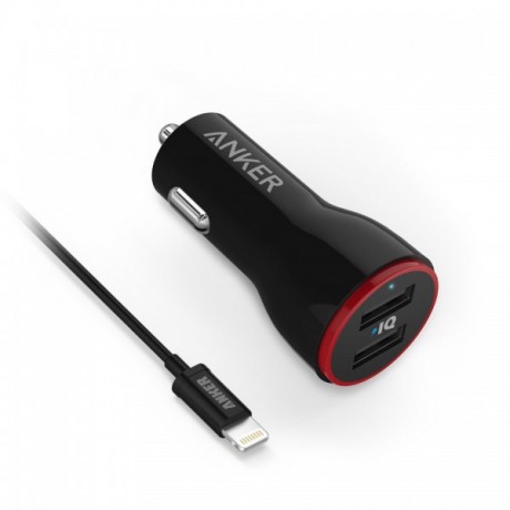 Anker car charger high speed,powerdrive 2 two port car charger with micro usb and anker cable,Black colour,guarantee 2 years