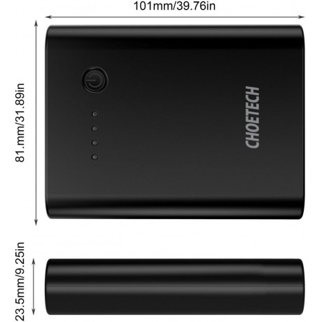 CHOETECH 10400mAh Portable Charger ,with Dual QC 3.0 Input ,(USB C,Micro-USB), Power Bank