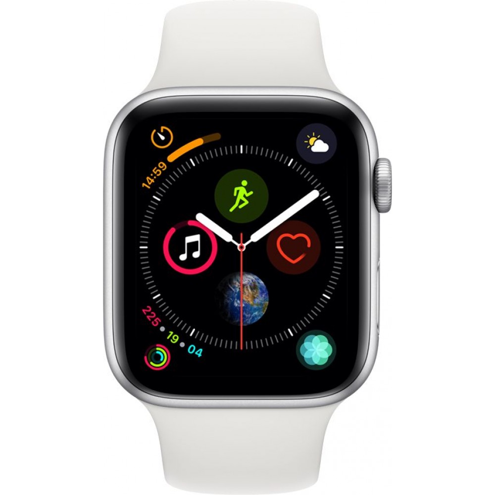 Apple Watch Series 4 - 44mm Space Silver Aluminum Case with White Sport Band, GPS, watchOS 5